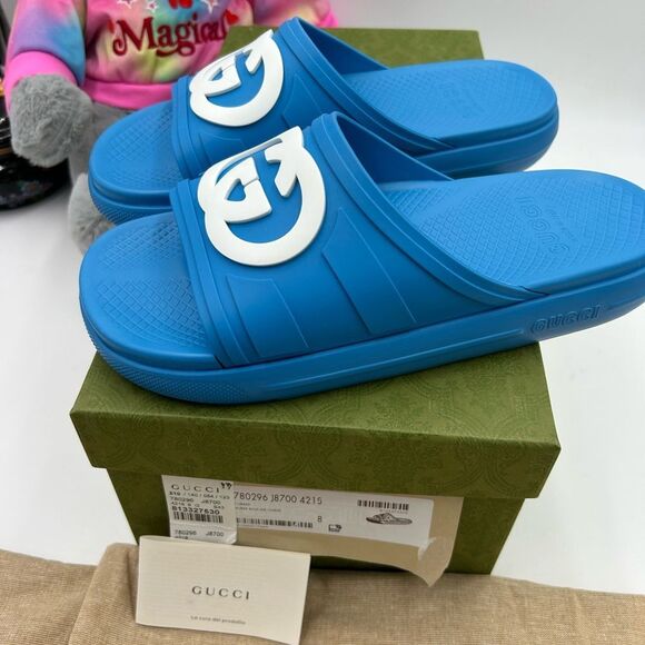 Men's Gucci interlocking G rubber Pool slides size 8, made in Italy - Picture 4 of 9